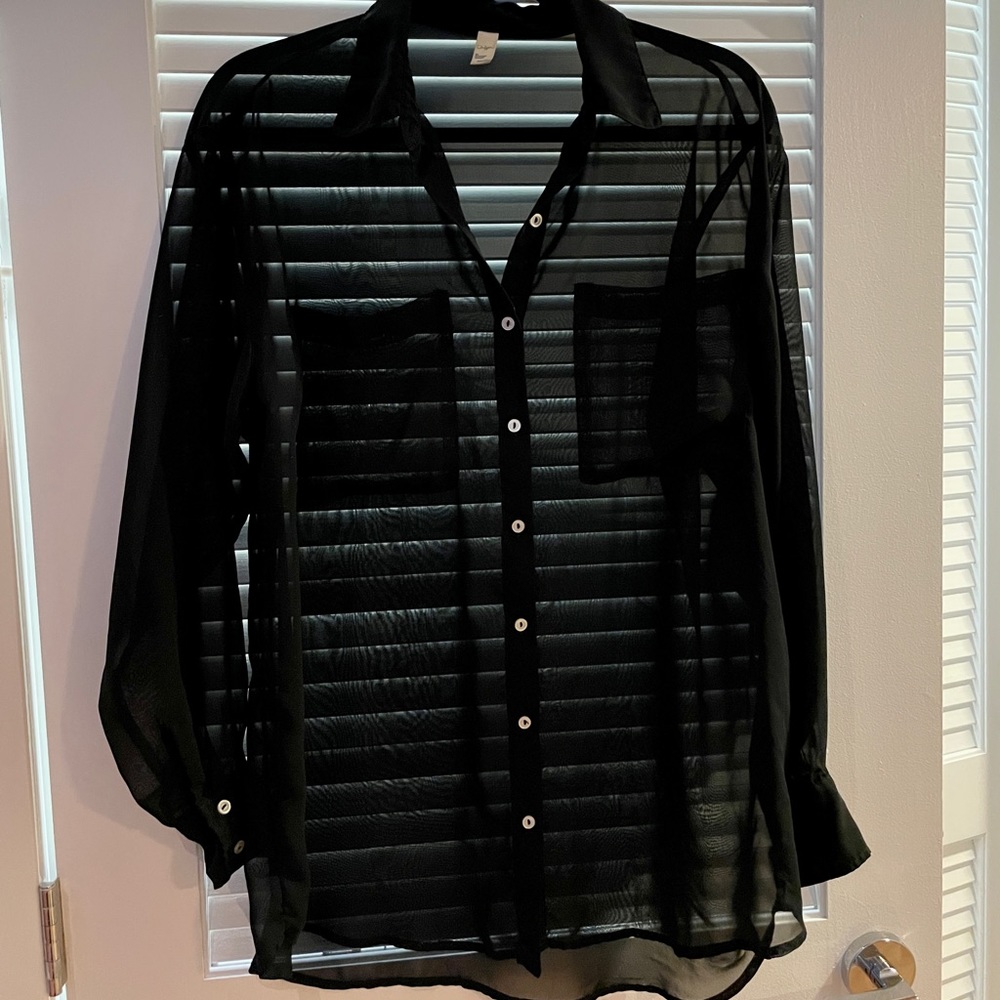 American Apparel Black Chiffon Long Sleeve Button-Down - OSFM